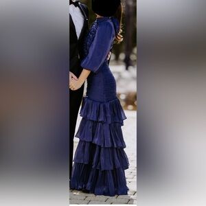 Elegant Navy Blue Ruched Dress
